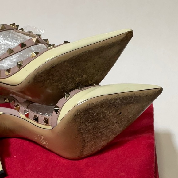 Valentino Rouckstud Double strap pointy toe off white patent leather high heels - Picture 8 of 16